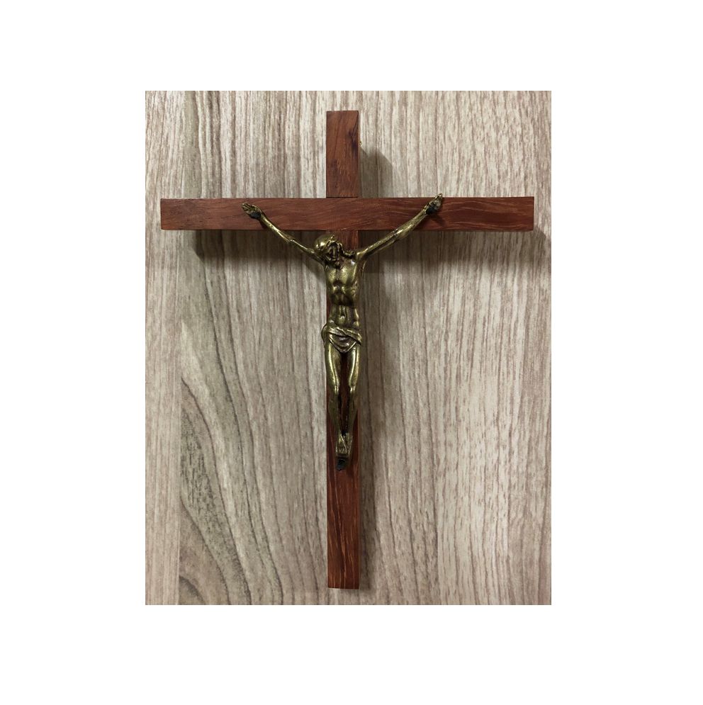 Christ en bronze - croix en bois 22 cm