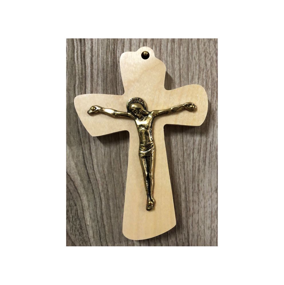 Crucifix en bronze, sur croix de bois