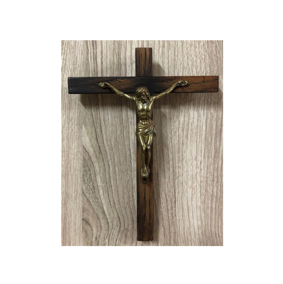 Christ en bronze - croix en bois 17 cm