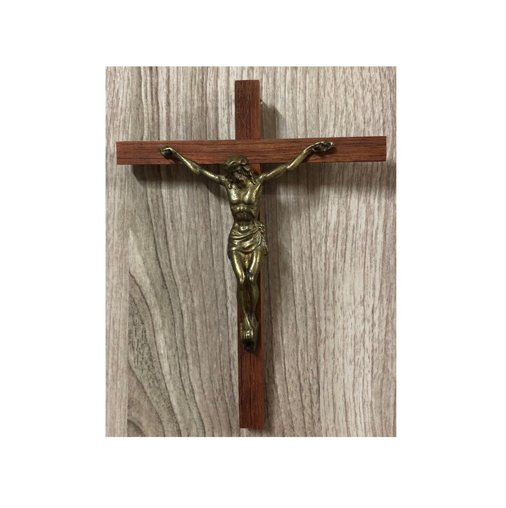 Croix en bois 15 cm - Christ en bronze