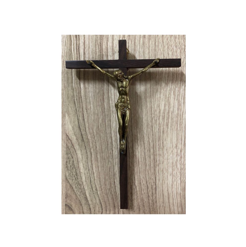Croix en bois fine - Christ Bronze