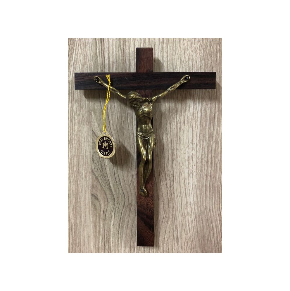 Crucifix en bronze - croix en bois