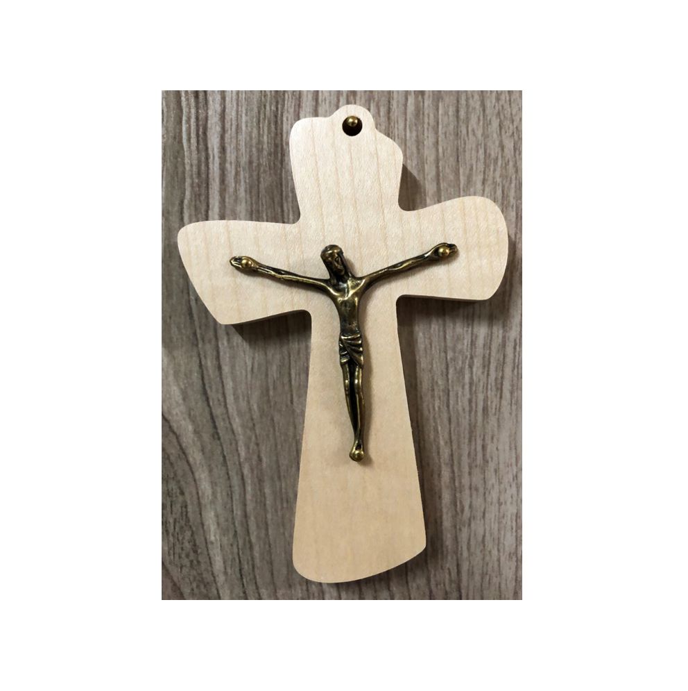 Crucifix en bronze sur croix de bois