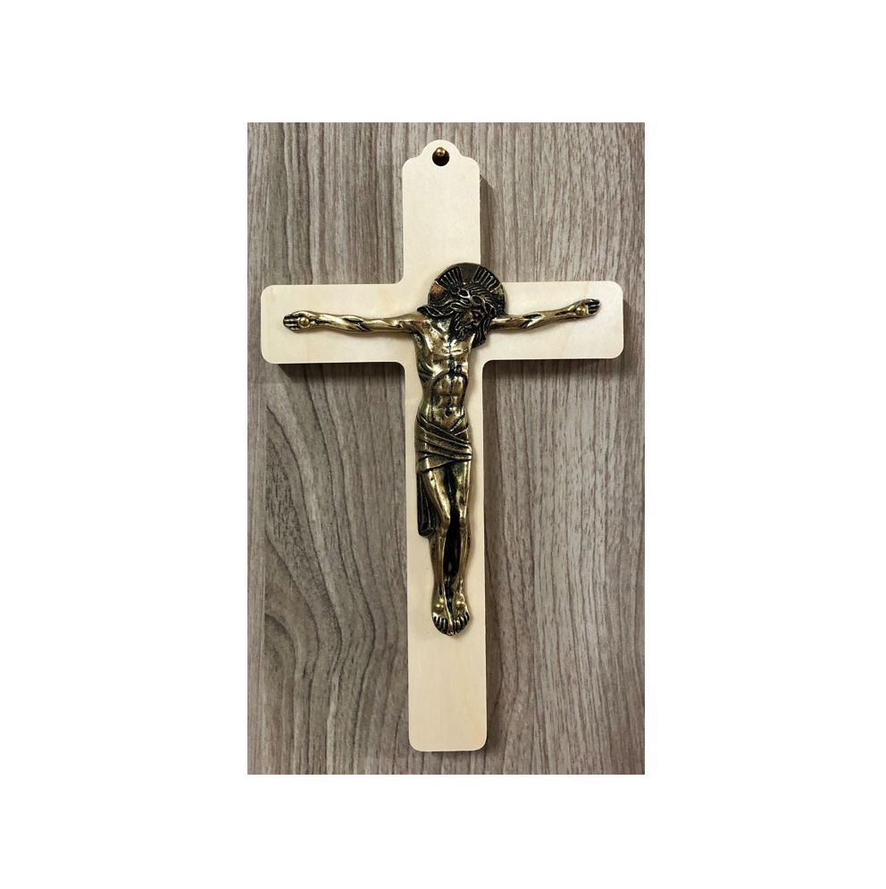 Christ bronze - Croix en bois 19 cm