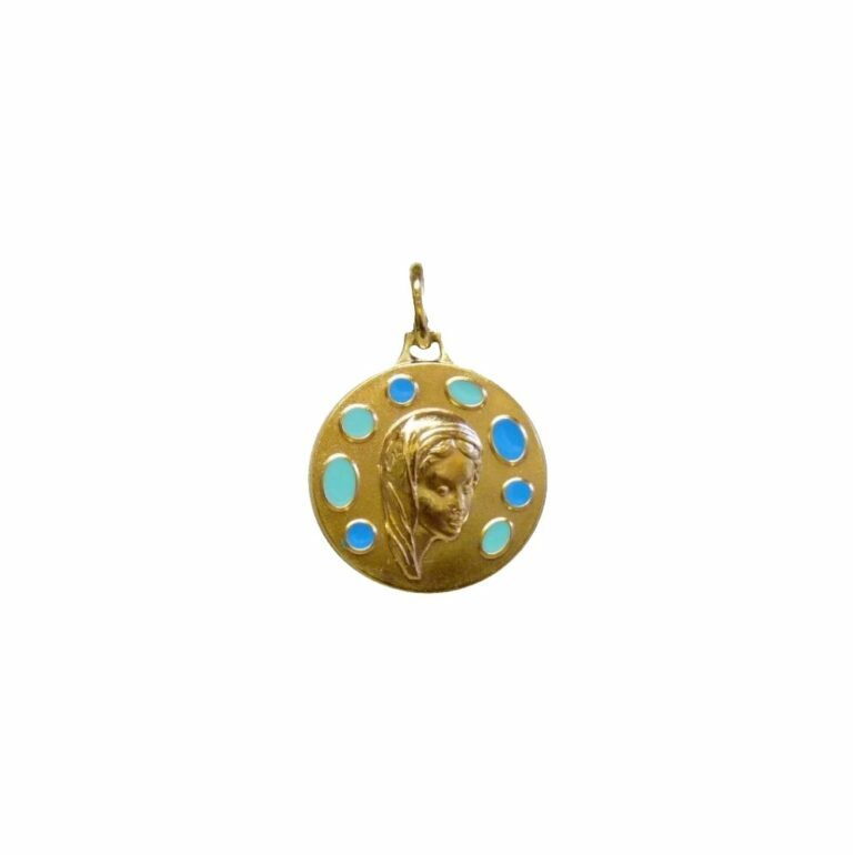 Pendentif Ancien En Plaqué Or - Médaille émaillée Christ Baptême Bleu, Petit Format 0,8 Cm
